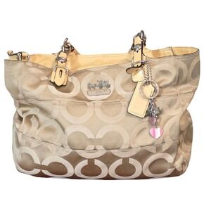 Coach Signaturey2k retrovintage Monogram Beige Leather Chain Shoulder Tote Bag